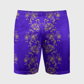 Мужские шорты спортивные с принтом Контурные цветы на фиолетовом фоне в Белгороде,  |  | Тематика изображения на принте: 