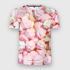 Мужская футболка 3D Slim с принтом Бело розовые зефирки в Кировске, 100% полиэстер с улучшенными характеристиками | приталенный силуэт, круглая горловина, широкие плечи, сужается к линии бедра | 