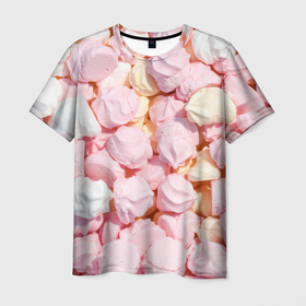 Мужская футболка 3D с принтом Бело розовые зефирки в Кировске, 100% полиэфир | прямой крой, круглый вырез горловины, длина до линии бедер | 