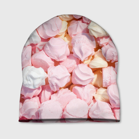 Шапка 3D с принтом Бело розовые зефирки в Курске, 100% полиэстер | универсальный размер, печать по всей поверхности изделия | 