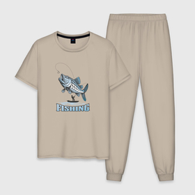 Мужская пижама хлопок с принтом Для рыбалки в Тюмени, 100% хлопок | брюки и футболка прямого кроя, без карманов, на брюках мягкая резинка на поясе и по низу штанин
 | 