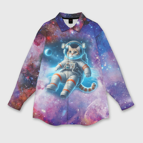 Мужская рубашка oversize 3D с принтом The cat is a brave cosmonaut   ai art в Новосибирске,  |  | Тематика изображения на принте: 