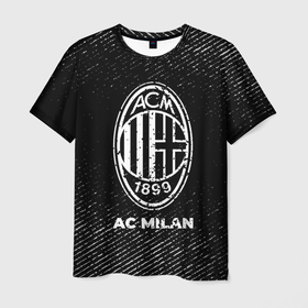 Мужская футболка 3D с принтом AC Milan с потертостями на темном фоне в Кировске, 100% полиэфир | прямой крой, круглый вырез горловины, длина до линии бедер | 