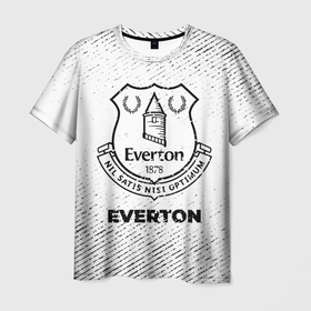 Мужская футболка 3D с принтом Everton с потертостями на светлом фоне в Белгороде, 100% полиэфир | прямой крой, круглый вырез горловины, длина до линии бедер | 