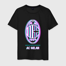Мужская футболка хлопок с принтом AC Milan FC в стиле glitch в Белгороде, 100% хлопок | прямой крой, круглый вырез горловины, длина до линии бедер, слегка спущенное плечо. | Тематика изображения на принте: 