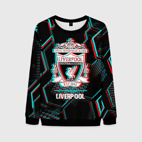 Мужской свитшот 3D с принтом Liverpool FC в стиле glitch на темном фоне , 100% полиэстер с мягким внутренним слоем | круглый вырез горловины, мягкая резинка на манжетах и поясе, свободная посадка по фигуре | 