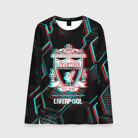 Мужской лонгслив 3D с принтом Liverpool FC в стиле glitch на темном фоне в Курске, 100% полиэстер | длинные рукава, круглый вырез горловины, полуприлегающий силуэт | 