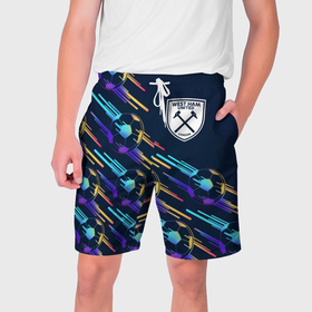 Мужские шорты 3D с принтом West Ham градиентные мячи ,  полиэстер 100% | прямой крой, два кармана без застежек по бокам. Мягкая трикотажная резинка на поясе, внутри которой широкие завязки. Длина чуть выше колен | 