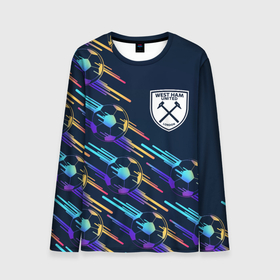 Мужской лонгслив 3D с принтом West Ham градиентные мячи в городе Новоалтайск, 100% полиэстер | длинные рукава, круглый вырез горловины, полуприлегающий силуэт | 