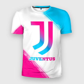 Мужская футболка 3D Slim с принтом Juventus neon gradient style в Тюмени, 100% полиэстер с улучшенными характеристиками | приталенный силуэт, круглая горловина, широкие плечи, сужается к линии бедра | 