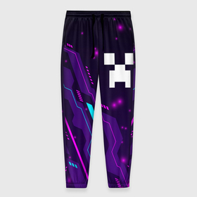 Мужские брюки 3D с принтом Minecraft neon gaming , 100% полиэстер | манжеты по низу, эластичный пояс регулируется шнурком, по бокам два кармана без застежек, внутренняя часть кармана из мелкой сетки | 