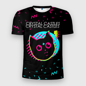 Мужская футболка 3D Slim с принтом Crystal Castles   rock star cat , 100% полиэстер с улучшенными характеристиками | приталенный силуэт, круглая горловина, широкие плечи, сужается к линии бедра | 