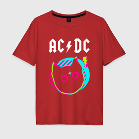 Мужская футболка хлопок Oversize с принтом AC DC rock star cat в Тюмени, 100% хлопок | свободный крой, круглый ворот, “спинка” длиннее передней части | Тематика изображения на принте: 