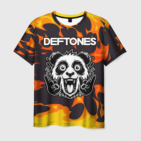 Мужская футболка 3D с принтом Deftones рок панда и огонь в Тюмени, 100% полиэфир | прямой крой, круглый вырез горловины, длина до линии бедер | 