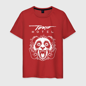 Мужская футболка хлопок с принтом Tokio Hotel rock panda в Петрозаводске, 100% хлопок | прямой крой, круглый вырез горловины, длина до линии бедер, слегка спущенное плечо. | Тематика изображения на принте: 