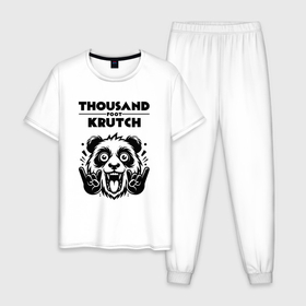 Мужская пижама хлопок с принтом Thousand Foot Krutch   rock panda , 100% хлопок | брюки и футболка прямого кроя, без карманов, на брюках мягкая резинка на поясе и по низу штанин
 | 