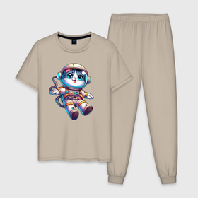 Мужская пижама хлопок с принтом Котёнок бравый космонавт   нейросеть в Тюмени, 100% хлопок | брюки и футболка прямого кроя, без карманов, на брюках мягкая резинка на поясе и по низу штанин
 | 