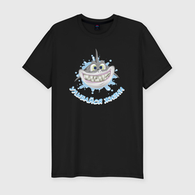 Мужская футболка хлопок Slim с принтом Улыбающаяся акула   улыбайся жизни в Санкт-Петербурге, 92% хлопок, 8% лайкра | приталенный силуэт, круглый вырез ворота, длина до линии бедра, короткий рукав | 