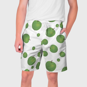 Мужские шорты 3D с принтом Зелёные яблоки фон в Кировске,  полиэстер 100% | прямой крой, два кармана без застежек по бокам. Мягкая трикотажная резинка на поясе, внутри которой широкие завязки. Длина чуть выше колен | 