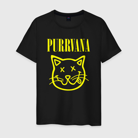 Мужская футболка хлопок с принтом Purrvana в Курске, 100% хлопок | прямой крой, круглый вырез горловины, длина до линии бедер, слегка спущенное плечо. | 