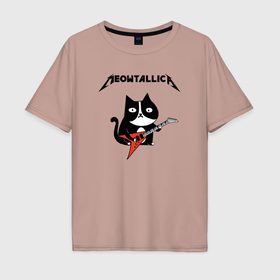 Мужская футболка хлопок Oversize с принтом Meowtallica cat в Белгороде, 100% хлопок | свободный крой, круглый ворот, “спинка” длиннее передней части | Тематика изображения на принте: 