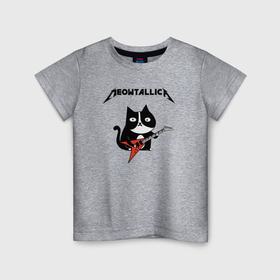 Детская футболка хлопок с принтом Meowtallica cat в Тюмени, 100% хлопок | круглый вырез горловины, полуприлегающий силуэт, длина до линии бедер | 