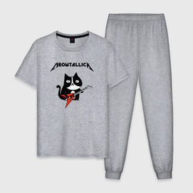 Мужская пижама хлопок с принтом Meowtallica cat в Тюмени, 100% хлопок | брюки и футболка прямого кроя, без карманов, на брюках мягкая резинка на поясе и по низу штанин
 | 