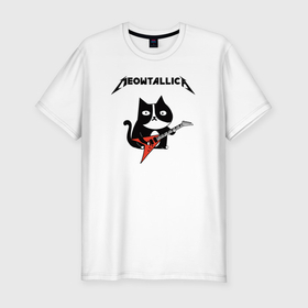 Мужская футболка хлопок Slim с принтом Meowtallica cat в Екатеринбурге, 92% хлопок, 8% лайкра | приталенный силуэт, круглый вырез ворота, длина до линии бедра, короткий рукав | 