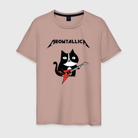 Мужская футболка хлопок с принтом Meowtallica cat в Новосибирске, 100% хлопок | прямой крой, круглый вырез горловины, длина до линии бедер, слегка спущенное плечо. | 