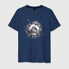 Мужская футболка хлопок с принтом Сумеречные горы в Кировске, 100% хлопок | прямой крой, круглый вырез горловины, длина до линии бедер, слегка спущенное плечо. | 
