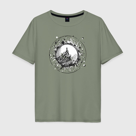 Мужская футболка хлопок Oversize с принтом Гребни ворона в Новосибирске, 100% хлопок | свободный крой, круглый ворот, “спинка” длиннее передней части | Тематика изображения на принте: 