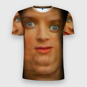 Мужская футболка 3D Slim с принтом Мем упоротый Фродо улыбается в Белгороде, 100% полиэстер с улучшенными характеристиками | приталенный силуэт, круглая горловина, широкие плечи, сужается к линии бедра | 