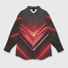 Мужская рубашка oversize 3D с принтом Красно   черная объемная абстракция  с неоном ,  |  | 
