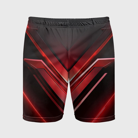 Мужские шорты спортивные с принтом Красно   черная объемная абстракция  с неоном ,  |  | 