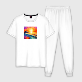 Мужская пижама хлопок с принтом Природа: закат в Курске, 100% хлопок | брюки и футболка прямого кроя, без карманов, на брюках мягкая резинка на поясе и по низу штанин
 | 