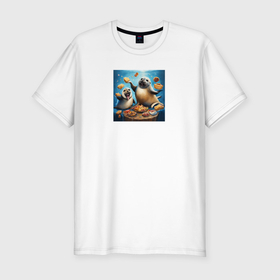 Мужская футболка хлопок Slim с принтом Тюлени в Кировске, 92% хлопок, 8% лайкра | приталенный силуэт, круглый вырез ворота, длина до линии бедра, короткий рукав | 