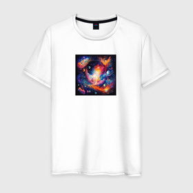 Мужская футболка хлопок с принтом Абстракция: планеты в Рязани, 100% хлопок | прямой крой, круглый вырез горловины, длина до линии бедер, слегка спущенное плечо. | 