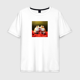 Мужская футболка хлопок Oversize с принтом Влюбленные хомяки в Санкт-Петербурге, 100% хлопок | свободный крой, круглый ворот, “спинка” длиннее передней части | 