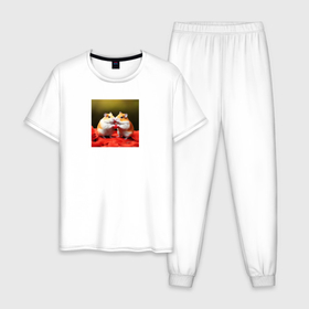 Мужская пижама хлопок с принтом Влюбленные хомяки , 100% хлопок | брюки и футболка прямого кроя, без карманов, на брюках мягкая резинка на поясе и по низу штанин
 | 
