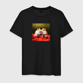Мужская футболка хлопок с принтом Влюбленные хомяки в Екатеринбурге, 100% хлопок | прямой крой, круглый вырез горловины, длина до линии бедер, слегка спущенное плечо. | 