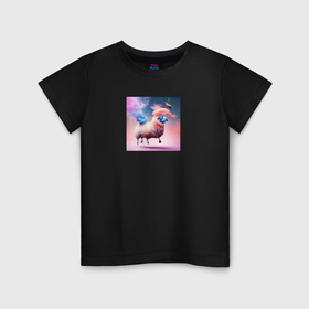 Детская футболка хлопок с принтом Овца и попугай , 100% хлопок | круглый вырез горловины, полуприлегающий силуэт, длина до линии бедер | Тематика изображения на принте: 
