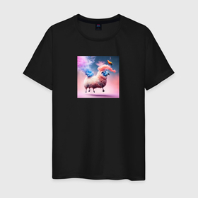 Мужская футболка хлопок с принтом Овца и попугай , 100% хлопок | прямой крой, круглый вырез горловины, длина до линии бедер, слегка спущенное плечо. | 