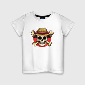 Детская футболка хлопок с принтом Ван Пис   лого в Санкт-Петербурге, 100% хлопок | круглый вырез горловины, полуприлегающий силуэт, длина до линии бедер | 
