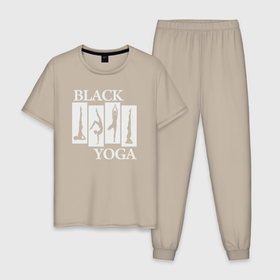 Мужская пижама хлопок с принтом Black yoga , 100% хлопок | брюки и футболка прямого кроя, без карманов, на брюках мягкая резинка на поясе и по низу штанин
 | Тематика изображения на принте: 