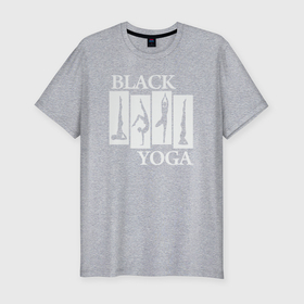 Мужская футболка хлопок Slim с принтом Black yoga в Кировске, 92% хлопок, 8% лайкра | приталенный силуэт, круглый вырез ворота, длина до линии бедра, короткий рукав | 