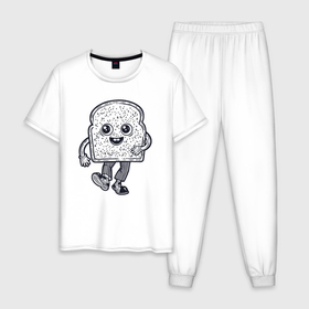 Мужская пижама хлопок с принтом Человек хлебушек в Новосибирске, 100% хлопок | брюки и футболка прямого кроя, без карманов, на брюках мягкая резинка на поясе и по низу штанин
 | 