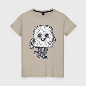 Женская футболка хлопок с принтом Человек хлебушек , 100% хлопок | прямой крой, круглый вырез горловины, длина до линии бедер, слегка спущенное плечо | 
