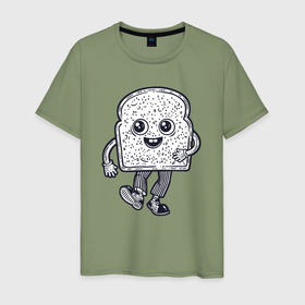 Мужская футболка хлопок с принтом Человек хлебушек в Кировске, 100% хлопок | прямой крой, круглый вырез горловины, длина до линии бедер, слегка спущенное плечо. | 