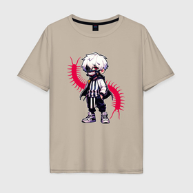 Мужская футболка хлопок Oversize с принтом Токийский гуль   Кен Канеки в Санкт-Петербурге, 100% хлопок | свободный крой, круглый ворот, “спинка” длиннее передней части | Тематика изображения на принте: 