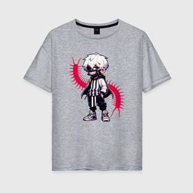 Женская футболка хлопок Oversize с принтом Токийский гуль   Кен Канеки , 100% хлопок | свободный крой, круглый ворот, спущенный рукав, длина до линии бедер
 | 